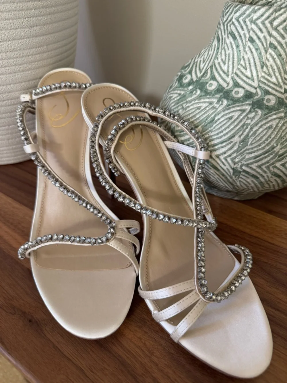 Sam Edelman Crystal-Embellished Strappy Satin Sandals - Ivory
